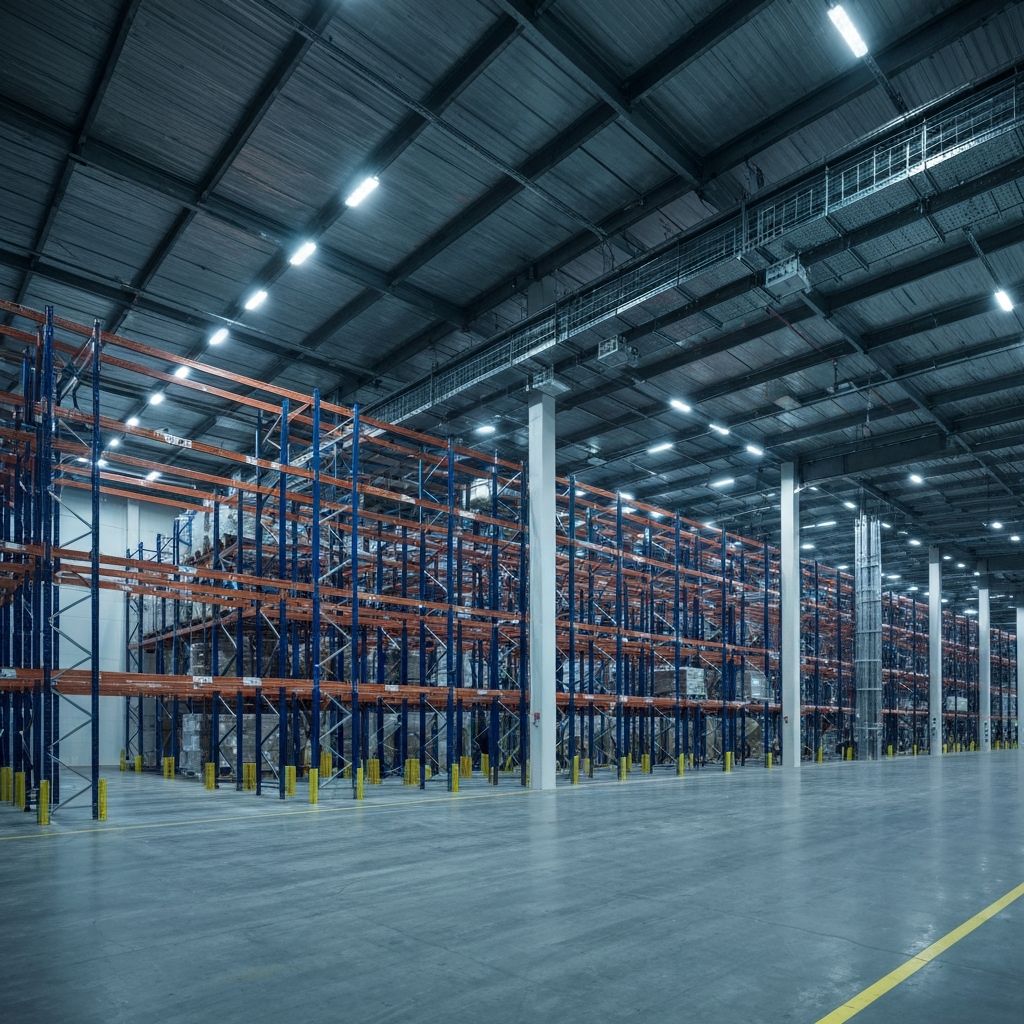 Industrial warehouse with high bay lighting